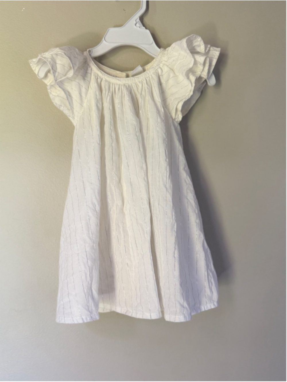 Baby Gap Ruffle Sleeved Dress, white and silver stripes, 18-24 months